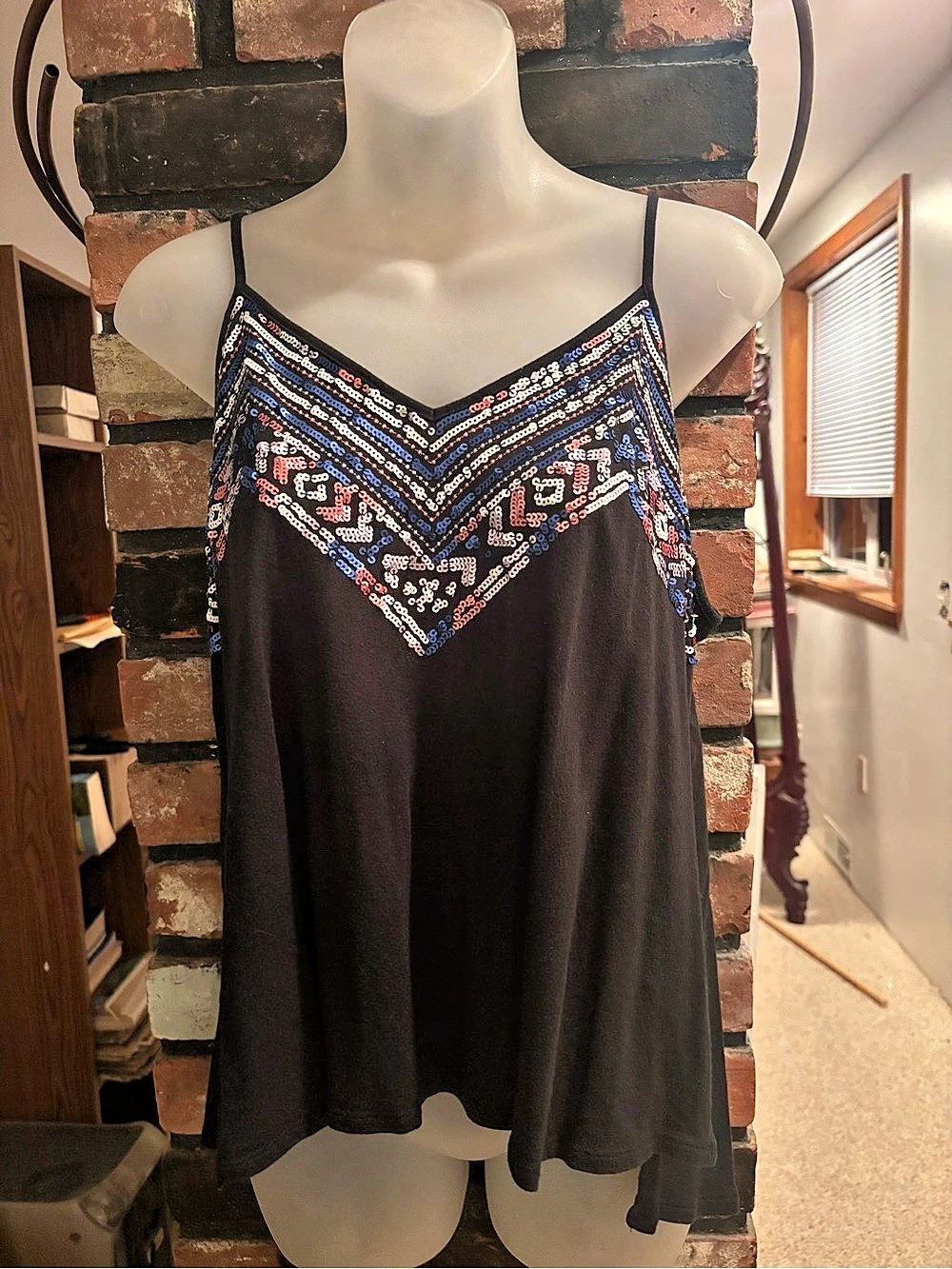 Express Sexy Embellished Black & Blue Camisole